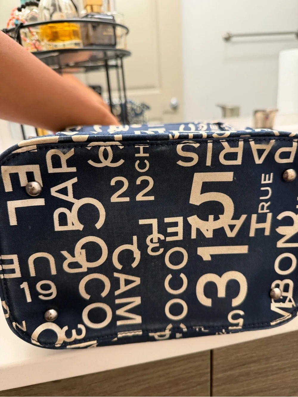 CHANEL Navy and Cream Logo Canvas Vanity Case